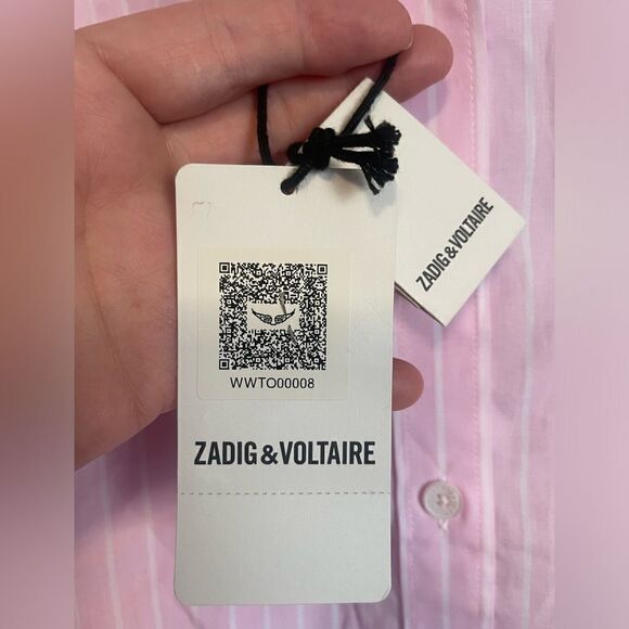 Zadig & Voltaire Tamara Pop Raye Beaded pink oxford Button-Up Shirt NWT large - Picture 7 of 8